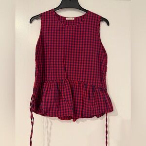 Sleeveless Red & Navy Gingham Peplum Top - Poco